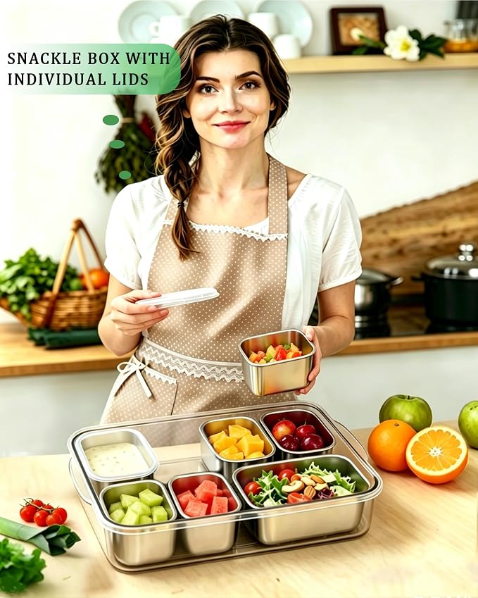 Snackle Box Container, Stainless Steel Divided Serving Tray - Image 2