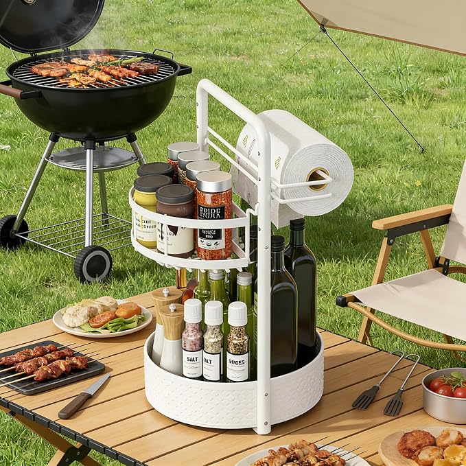 Rotating Spice Rack with Paper Towel Holder, Durable Iron, Seasoning Organizer - Image 7