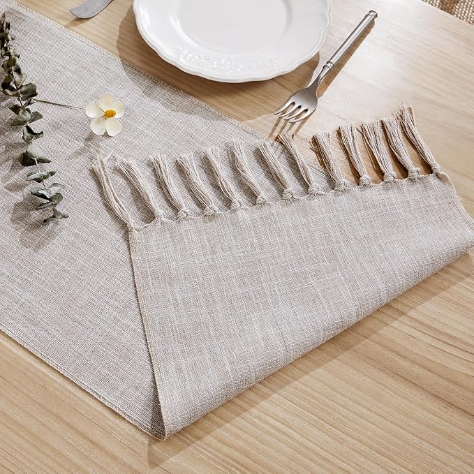 Cotton Linen Table Runner, 13x48 Inch Light Coffee - Image 4