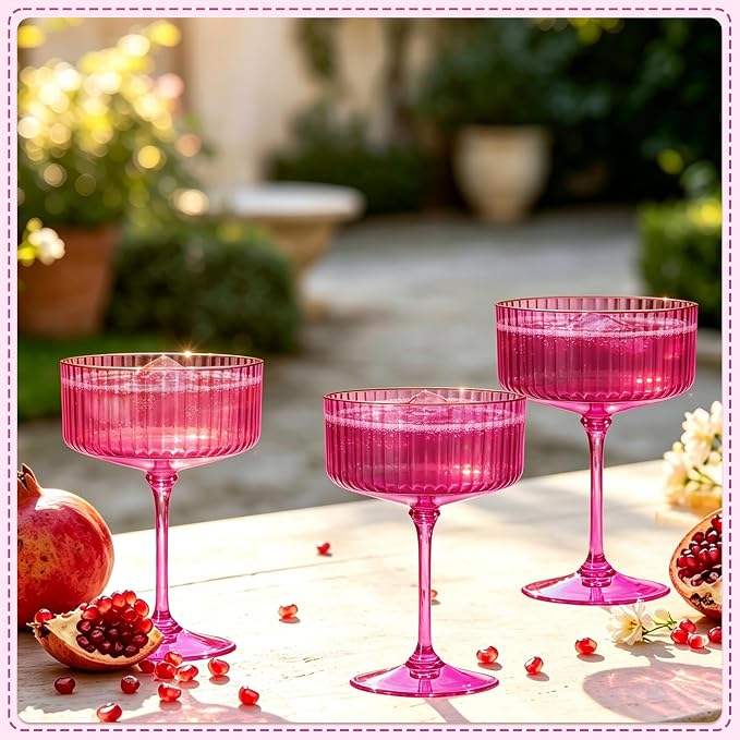 12PCS Plastic Martini Glasses, Hot Pink Disposable Coupe Cups | 10oz Acrylic - Image 5