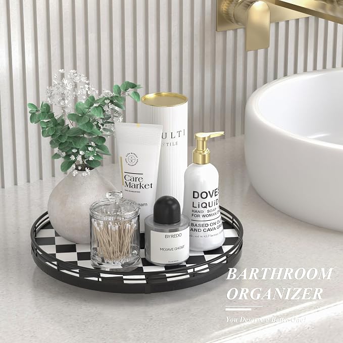 AMH 12 Inch Black and White Checkerboard Lazy Susan - Image 2