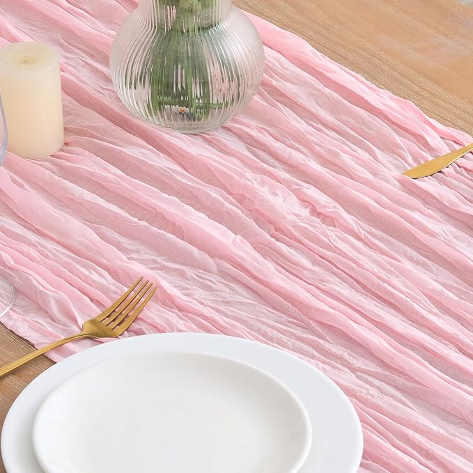 Asee'm 12pcs Blush Pink Cheesecloth Table Runner Summer 10FT Gauze Sheer | Boho - Image 3