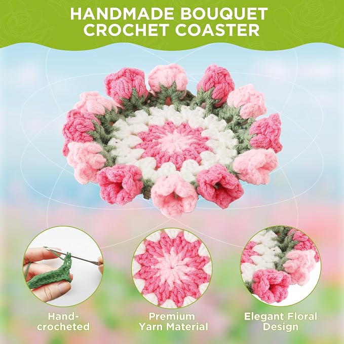 Crochet Flower Coasters, Handmade Bouquet Coasters - Image 4