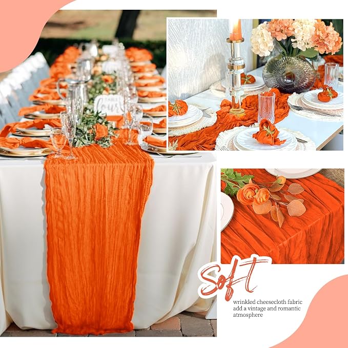 6 Pack Orange Cheesecloth Table Runner 17x108 Inch Semi Sheer Boho Gauze Cheese - Image 6