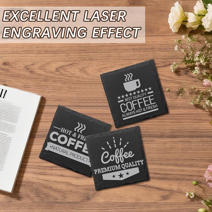12 PCS Slate Coasters Black Square 4 Inch Bulk Rock, Blank Laser Engraving - Image 7