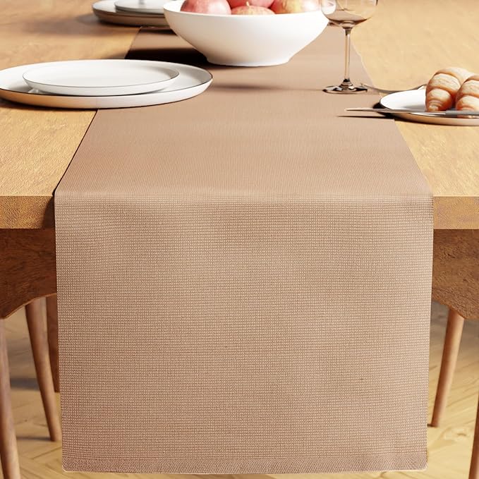 Encasa XO Table Runner, Yarn Dyed Ribbed Cotton 13"x79" | Solid Beige, 12-Ply by EncasaXO