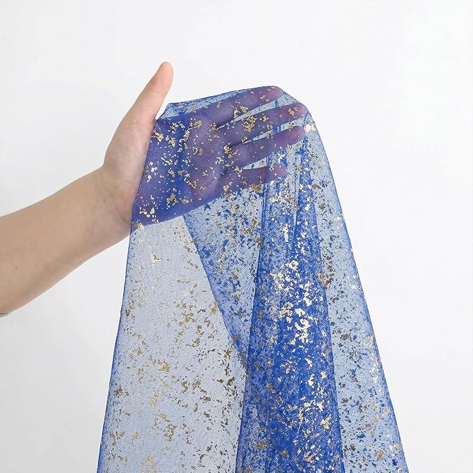 Artoid Mode Blue Gold Gauze Table Runner 59x120 Inch 10FT, Glitter Metallic - Image 3