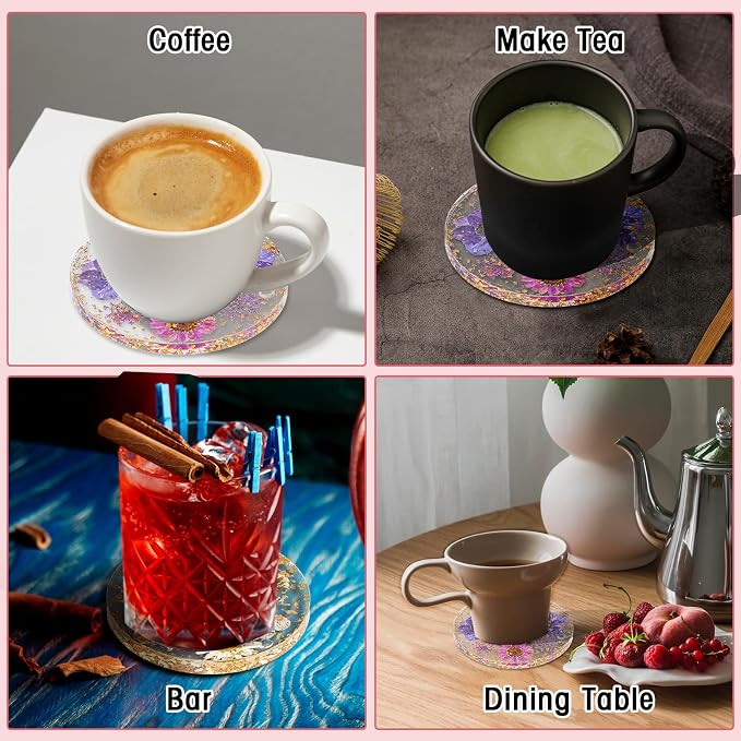 Amabro Dried Flower Drink Coasters, Floral Resin Drink Cup Mat Set of 2 - Image 3