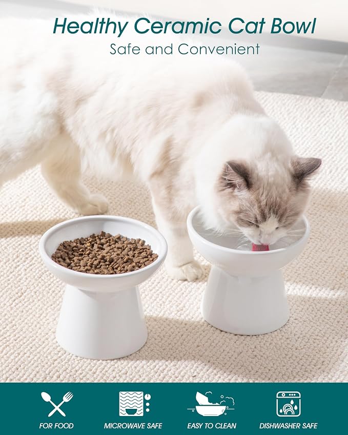 vancasso Extra Wide Elevated Cat Bowls 2-Pack, Shallow Ceramic Raised Cat Food - Image 3