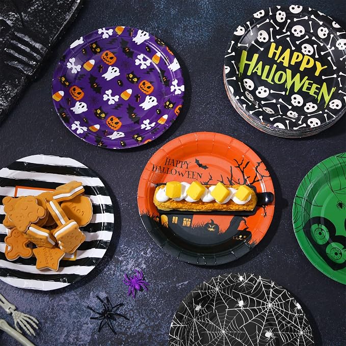 120 Pcs Halloween Paper Plates 7 Inch Spider Web Party Plates, Pumpkin Spooky - Image 4