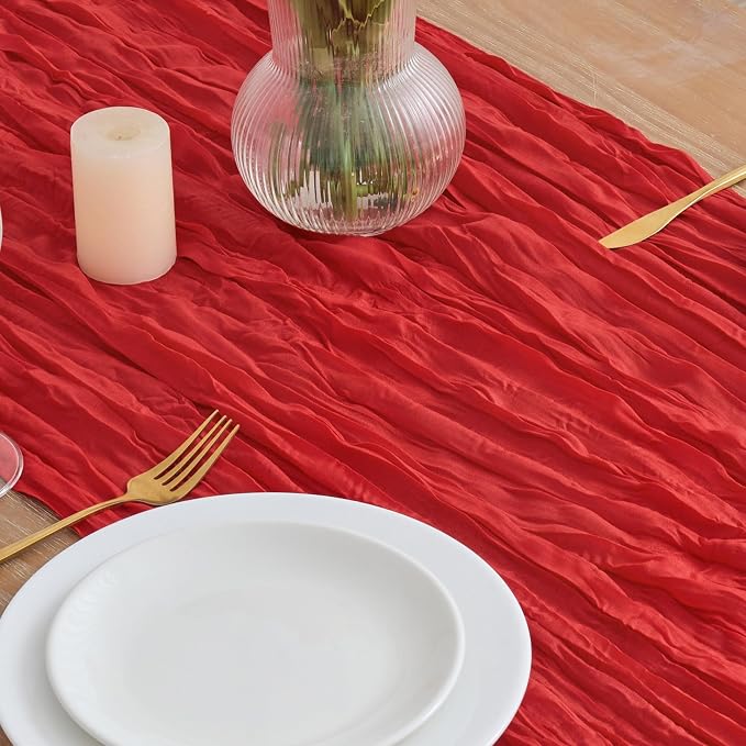 Asee'm Red Cheesecloth Table Runner Christmas 10FT Boho Rustic Gauze Sheer | - Image 3