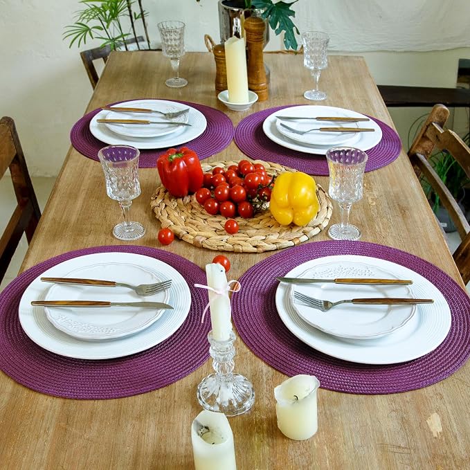 FunWheat Round Braided Placemats Set of 8 Table Mats - Image 6