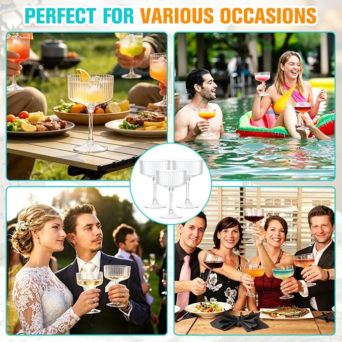 24 Pcs Plastic Martini Glasses Disposable, 10oz Ribbed Martini Glasses | - Image 8