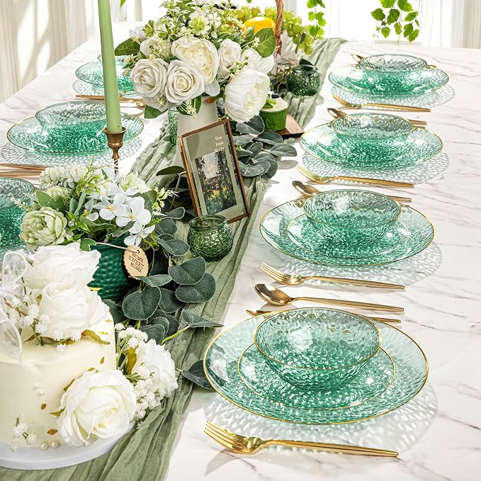 50 Pack 12 Ounce Clear Green Plastic Bowls Serving Bowls Hammered - Image 8
