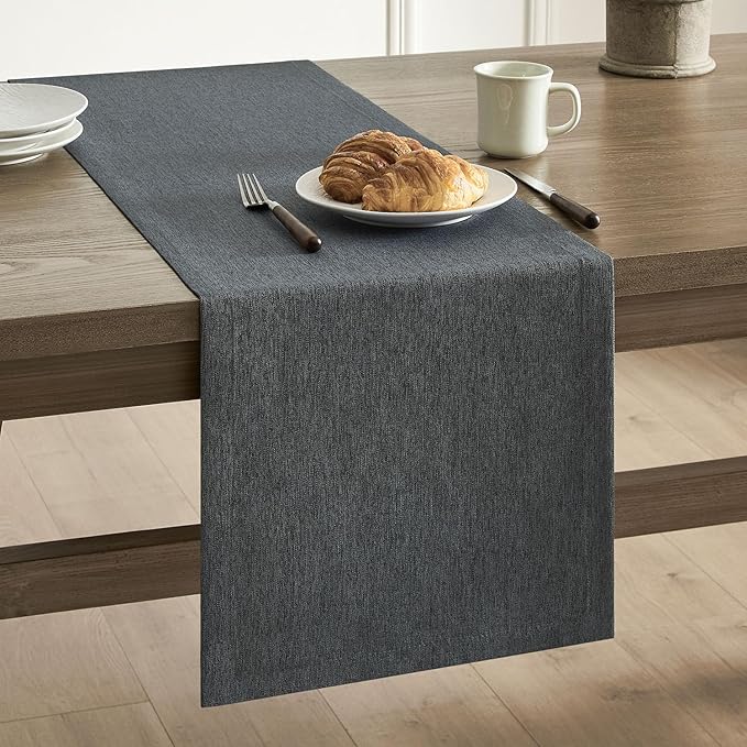 Basic Linen Style Table Runner, 14x108 Inch Charcoal | Mitered Corner Design by ZEEMARTONLINE