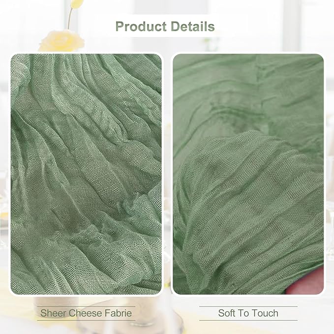 20 Pack Sage Green Cheesecloth Table Runner 35x120 Inch 10Ft Rustic Gauze - Image 2
