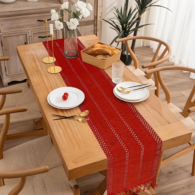 Christmas Table Runner for Red Tassel Home Decor 108 Inches Long, Winter Xmas - Image 2
