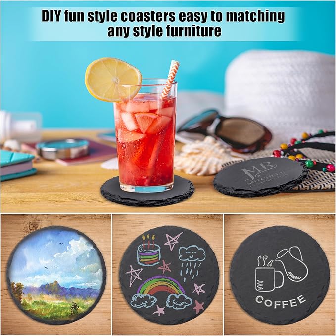 VIBRATITE 24 Pack 4 Inch Round Black Slate Drink Coasters | Laser Engraving - Image 5