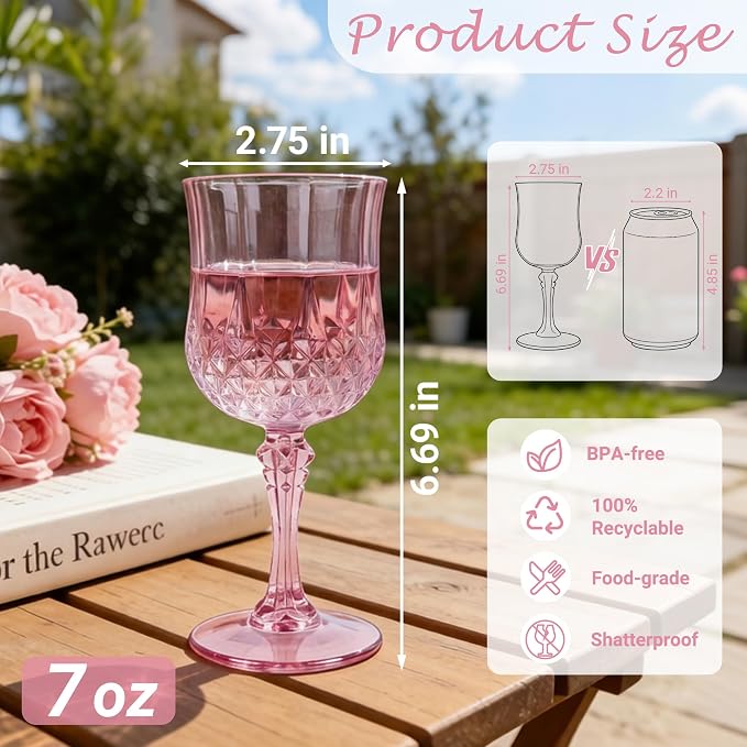 24Pack Plastic Wine Glasses, 7oz Vintage Goblets - Image 2