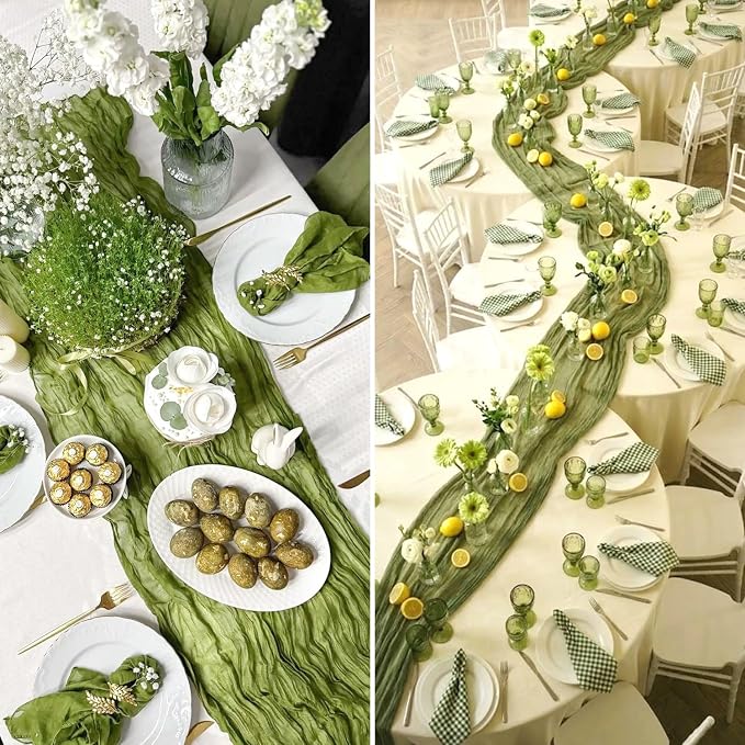 Moss Green Cheesecloth Table Runner 35x120 Inch 10FT Long Rustic Boho Olive - Image 7