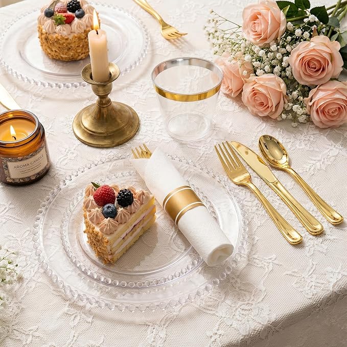 175pcs Plastic Dinnerware Set Clear 25 Guests - Image 2