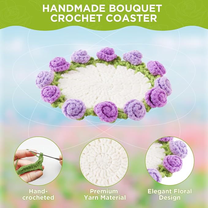 Crochet Flower Coasters, Handmade Bouquet Coasters - Image 4