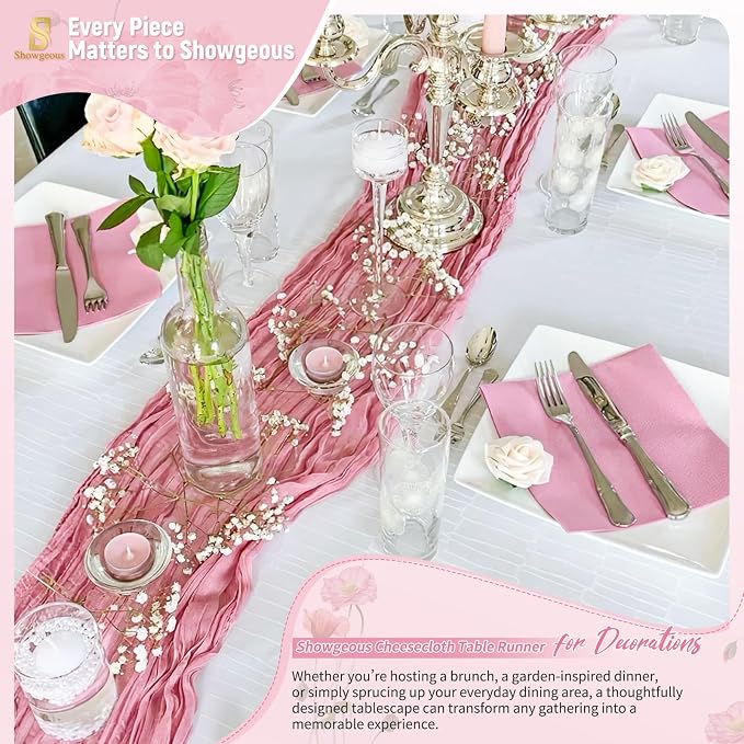 Showgeous 30 Pack Dusty Rose Cheesecloth Table Runner, 17 x 108 Inches | Boho - Image 8