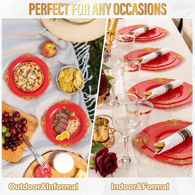 Nervure 100Pcs 7.5'' Red Plastic Plates, Disposable Plates - Image 9