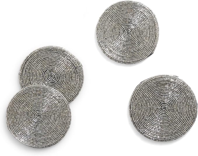 Handmade Beaded Coasters, Glass Bead Coasters in Silver, Coffee Table Décor - Image 2