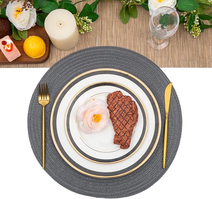 SHACOS Round Placemats Set of 6 Washable 15 inch Round Table Mats Cotton - Image 7