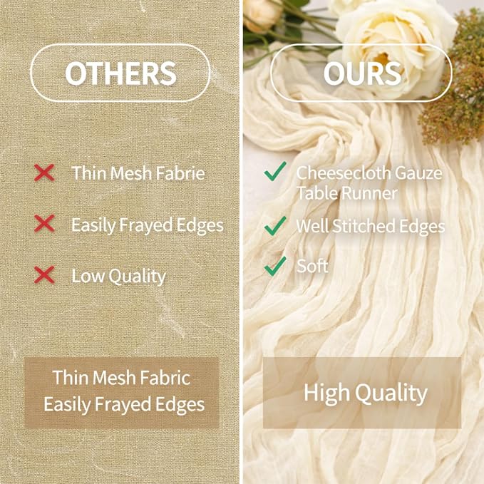 10 Pack Beige Cheesecloth Table Runner 22x120 Inch Boho Gauze Table Runner Long - Image 4