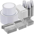 700 Pcs Silver Dinnerware Set for 100 Guests, Disposable Plate Set | Plastic by GoodLuck