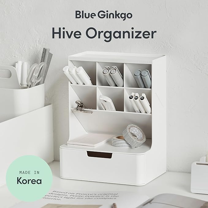 BLUE GINKGO Hive Pen Desk Organizer, Made in Kore | 6 Compartments. Full - Image 2