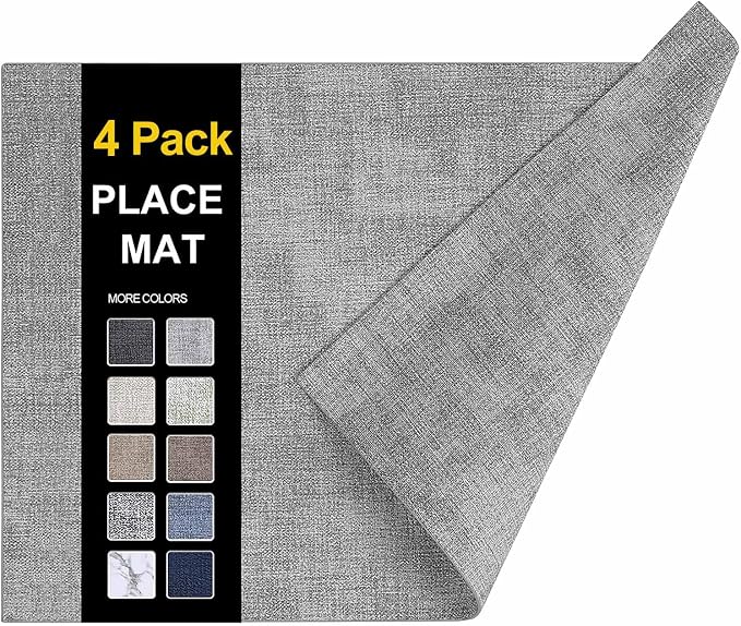 Faux Leather Heat Resistant Placemats 4 Packs, Waterproof Wipeable Dining PU by homing
