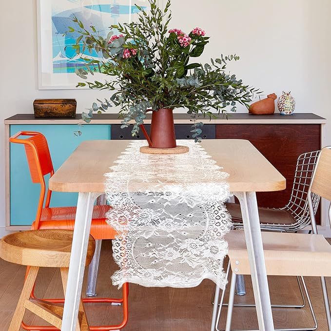 4 Pcs White Lace Table Runners 14 x 120 Inch Vintage Table Runner - Image 5