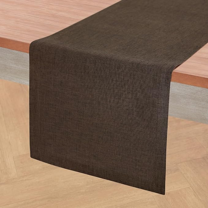 Solino Home 100% Pure Linen Table Runner Brown Woven, Athena 14 x 60 in | Table - Image 2