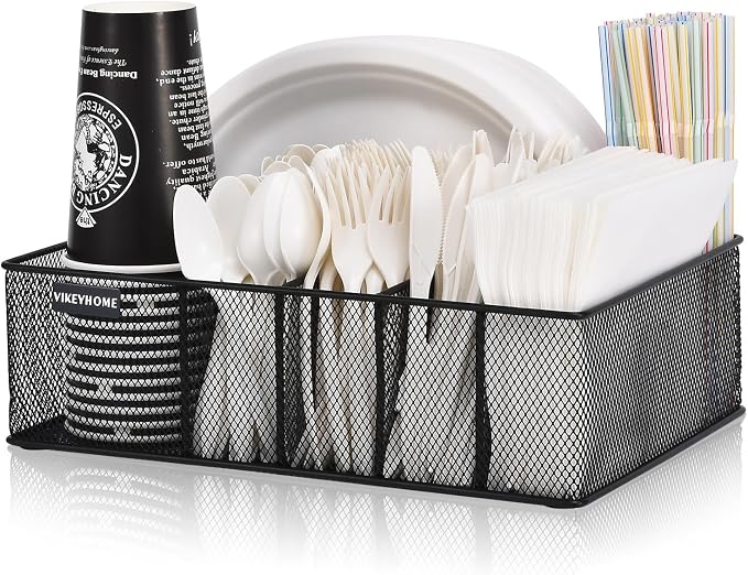 Paper Plate Organizer for Countertop, Utensil Holder Caddy for Party by VIKEYHOME