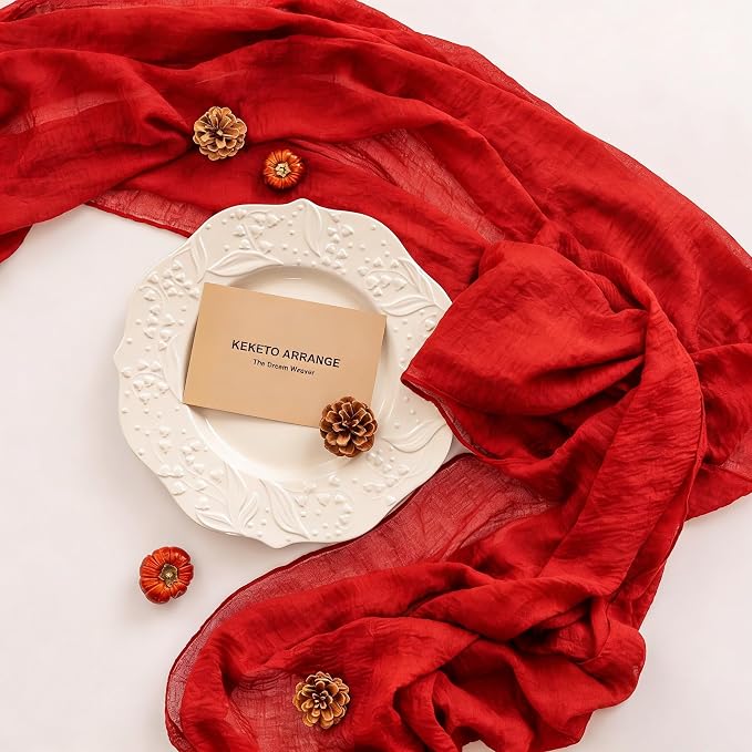10Pcs Red Cheesecloth Table Runner 120 Inches - Image 4