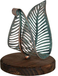 OwlGift Freestanding Modern Napkin Holder w/Golden Turquoise Metal Leaf & Brown by Owlgift