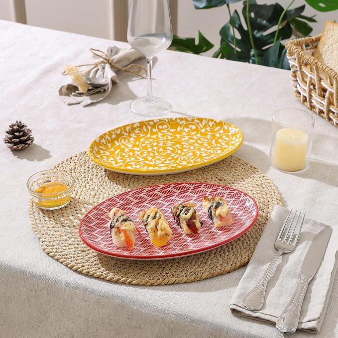 Selamica Ceramic Serving Plates, 10 Inch Oval Dinner Plates Set of 4, Small - Image 4