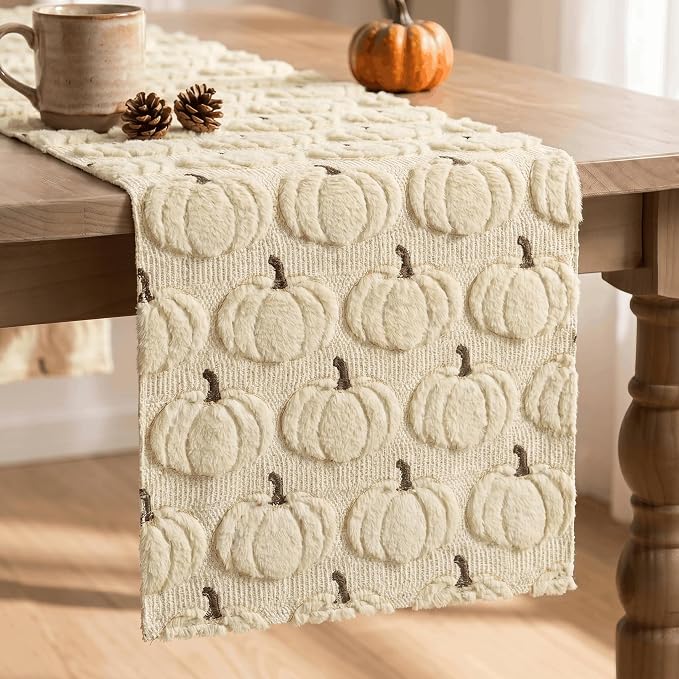 Artoid Mode Beige Soft Faux Fur Fall Table Runner 13x60 Inch | Seasonal Kitchen by ArtoidMode