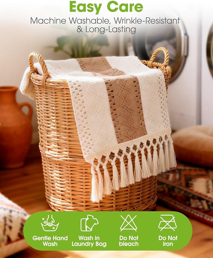 Pureegg Boho Table Runner 12 x 36 Inch, Woven Tassel Design | Dining Table - Image 4