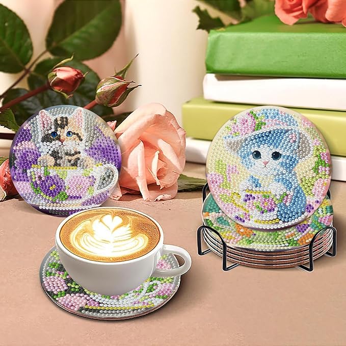 Mrnsiet 8PCS Cat Diamond Art Coaster Kits - Image 4