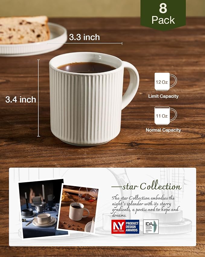 famiware Coffee Mug Set for 8, Star 12 oz Catering Mugs Cup Set - Image 5