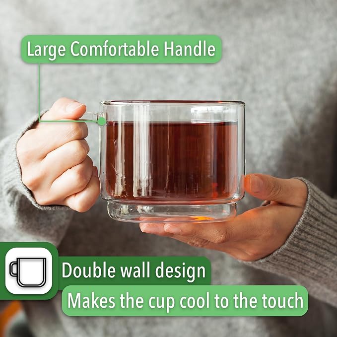 BTaT- Double Walled Stackable Glass Coffee Mugs, 16 oz, Glass Coffee Cups - Image 6