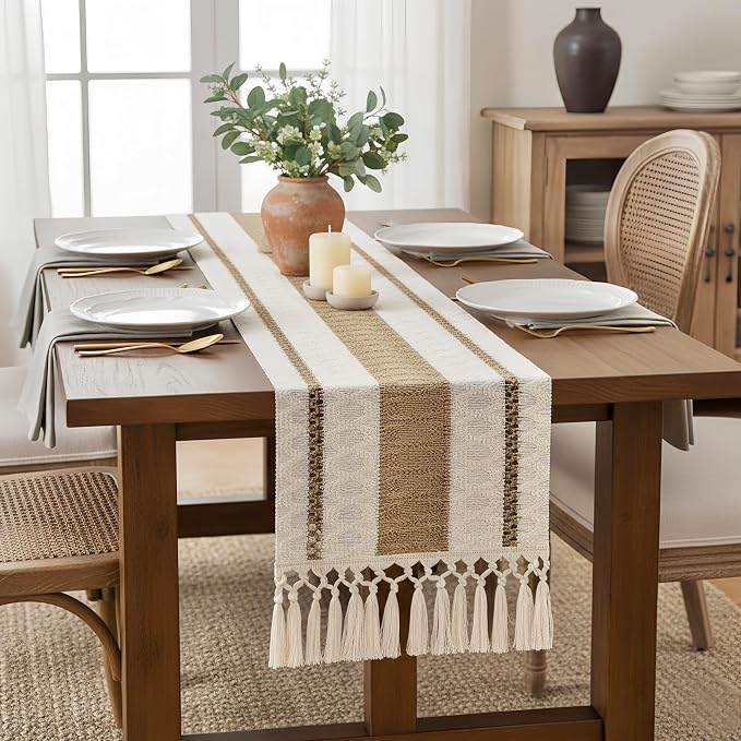 Boho Table Runner with Tassels 12x72 Inch - Image 3