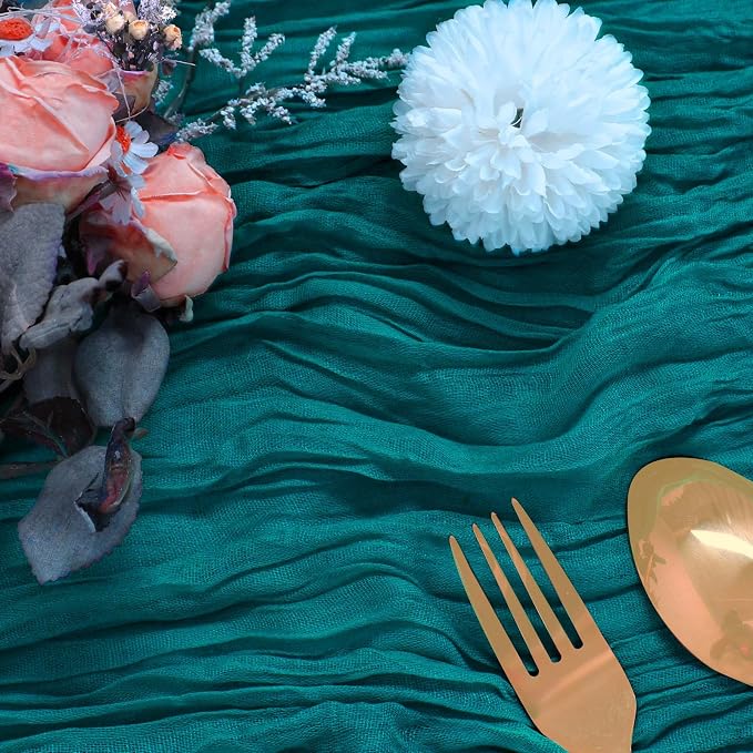 12 Pack Teal Cheesecloth Table Runner 35 x 120 Inch | Boho Gauze Fabric - Image 3