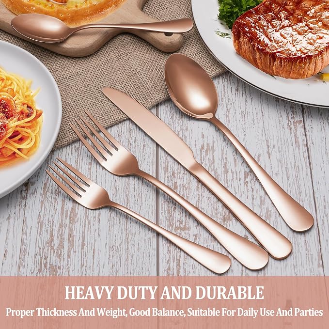 40 Pcs Rose Gold Silverware Set Service - Image 7