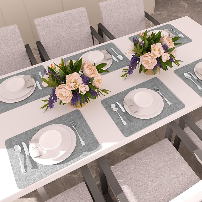 Maxpearl Faux Leather Placemats Set of 8, Light Grey | Waterproof - Image 9