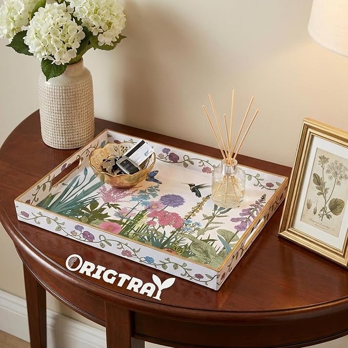 Serving Tray with Handles, Rectangular Plastic Tray 15.75x11.81 Inch, Wildflower - Image 4